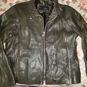 Nicole Miller leather moto jacket in deep green